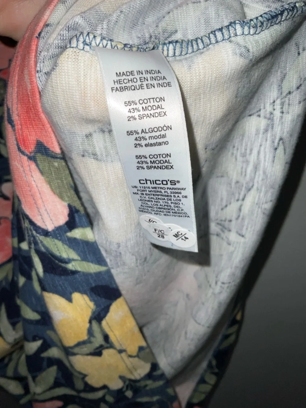 Chico's Navy Sleeveless Floral T-Shirt Shift Dress All-Day Comfort Size1/Small - Picture 6 of 8